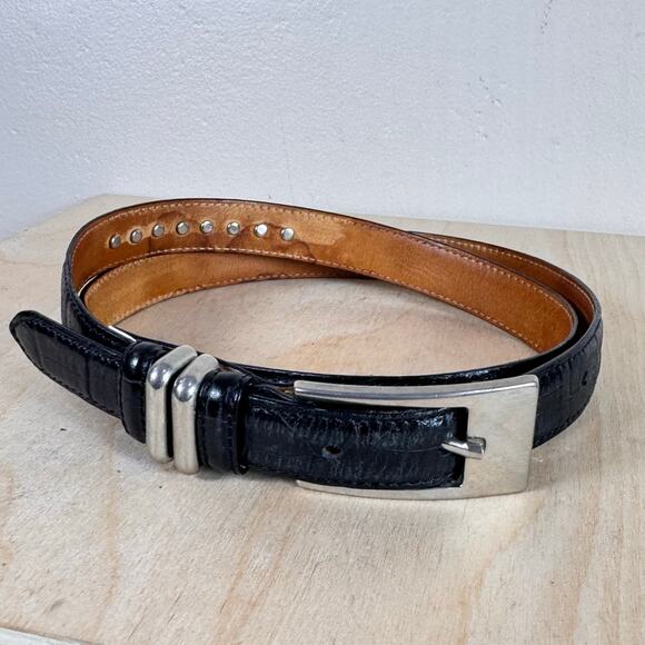 VTG Talbots Womens Belt Black Leather Silver Tone Hearts Valentines Italy 90s L main image 8